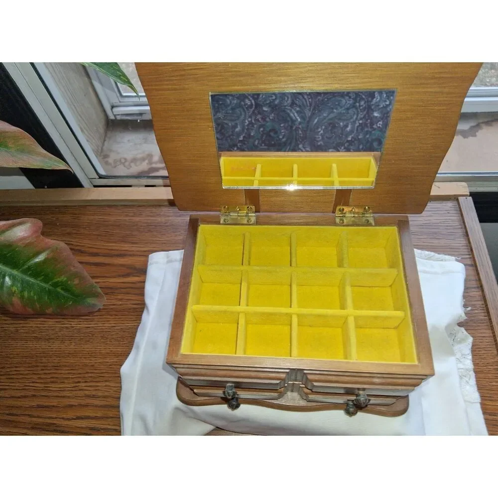 Vintage Himark jewelry chest 2 drawer small wood jewelry box